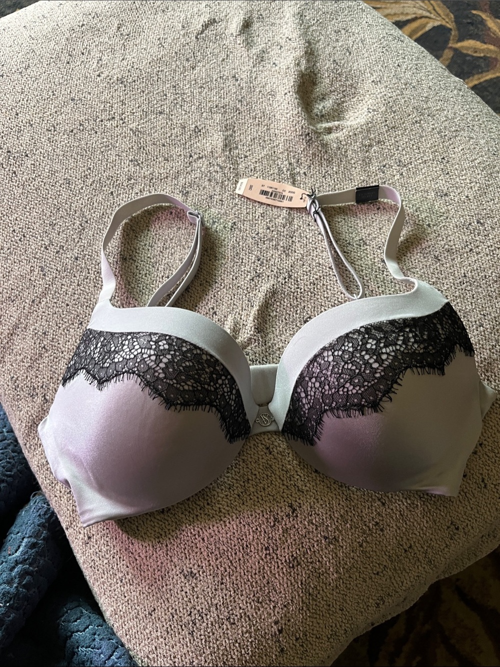 Victoria's Secret Light Gray Bra with Black Lace Accent